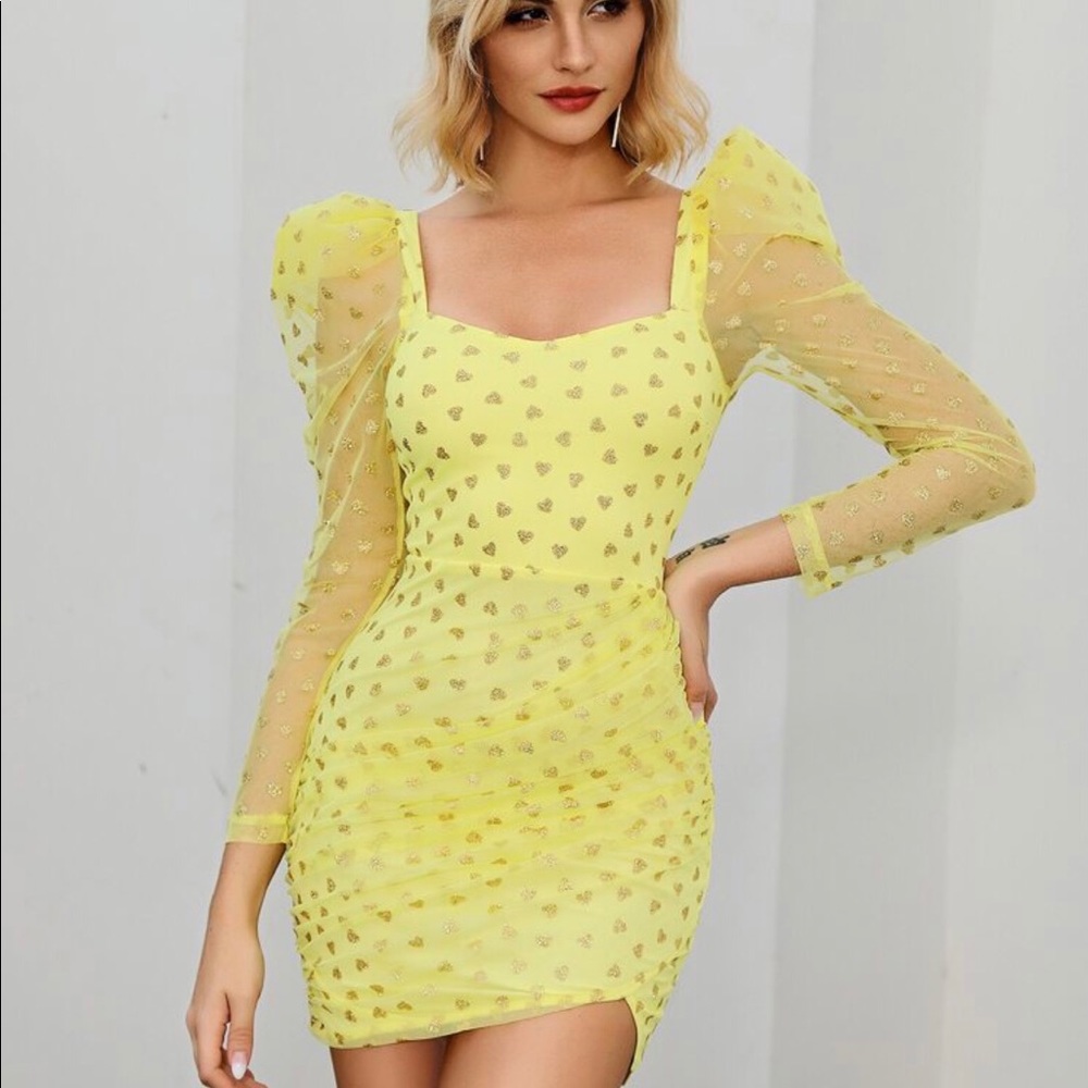 Yellow Glitter Heart Dress Gem